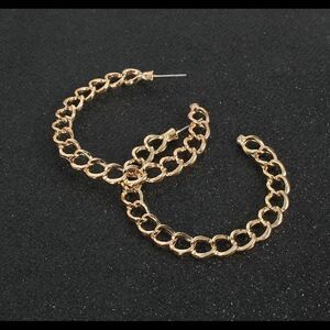 Gold-tone Chain Link Hoop Earrings-1 3/4”